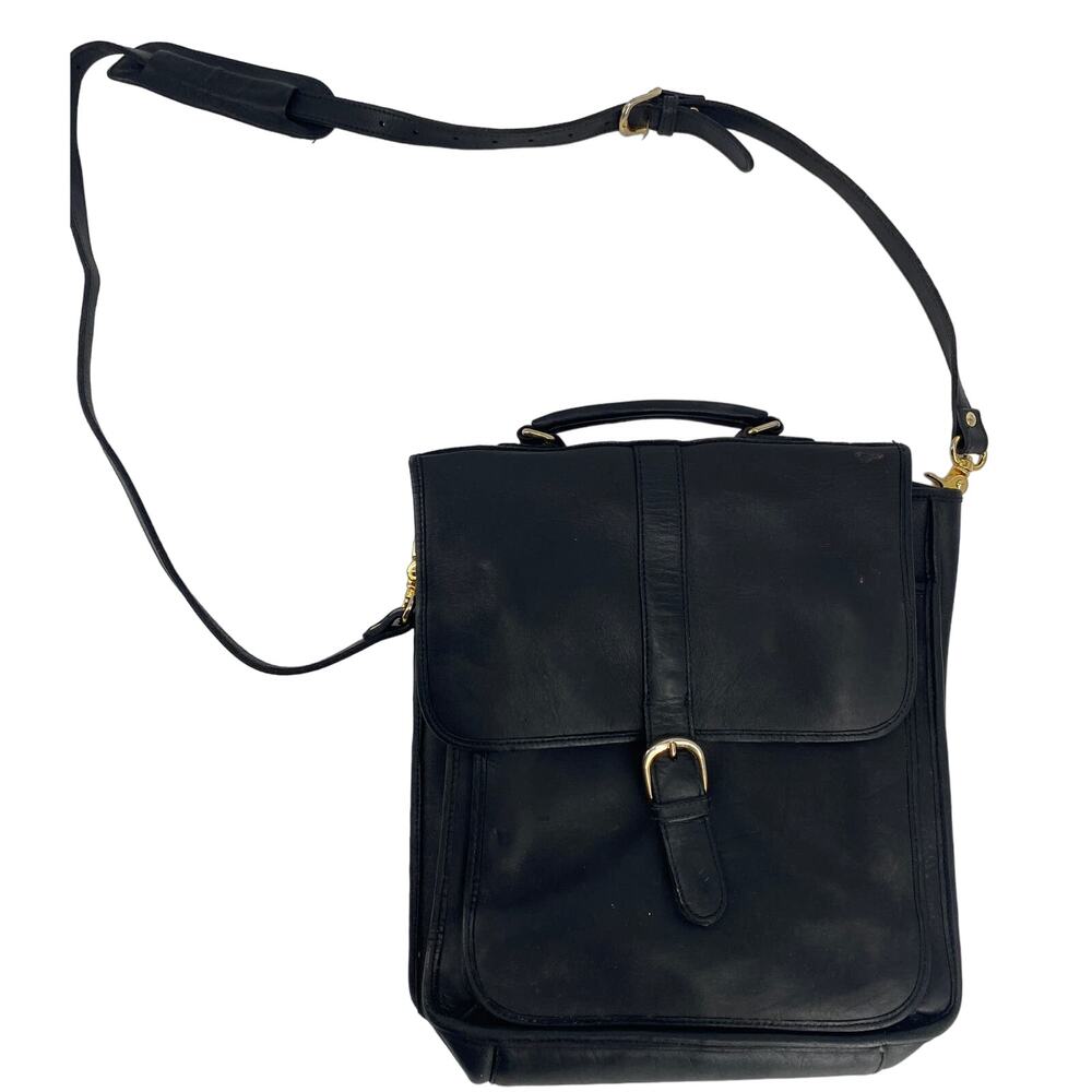 vintage Georgetown Leather Design Black Leather Messenger Crossbody Shoulder Bag